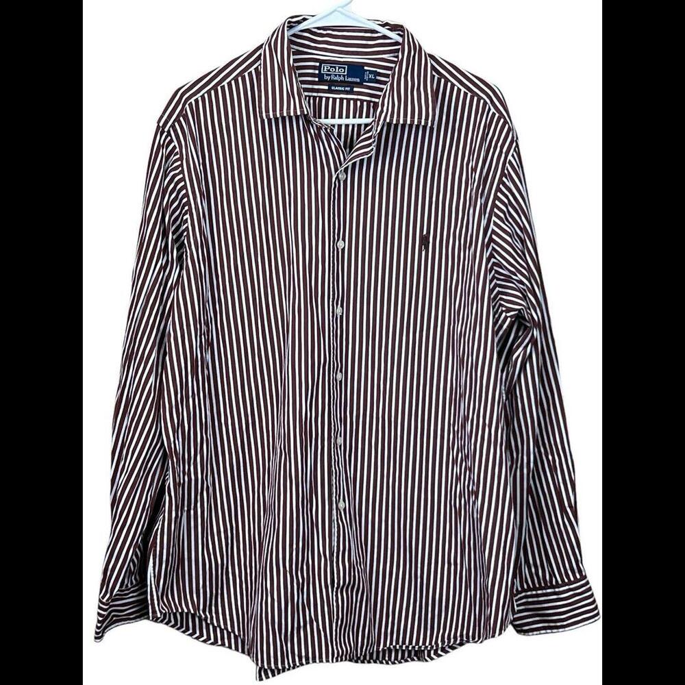Polo Ralph Lauren Shirt Mens XL Brown Stripe Classic Fit Pony Preppy Office